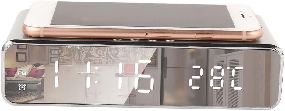 2-in-1 Digital Alarm Clock with Wireless Charging & LED Temp Display – Fast Charger for Heavy Sleepers, Teens, Adults & Kids