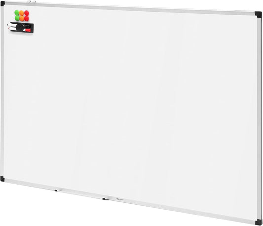 Amazon Basics Whiteboard Drywipe Magnetic with Pen Tray and Aluminium Trim, 150 cm x 100 cm (WxH)