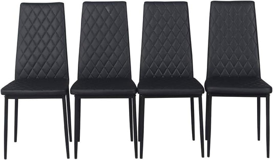 Diamond Dining Chairs,Faux Leather Metal Legs High Back Seat Home Kitchen Dining Room Chairs (8, Black)