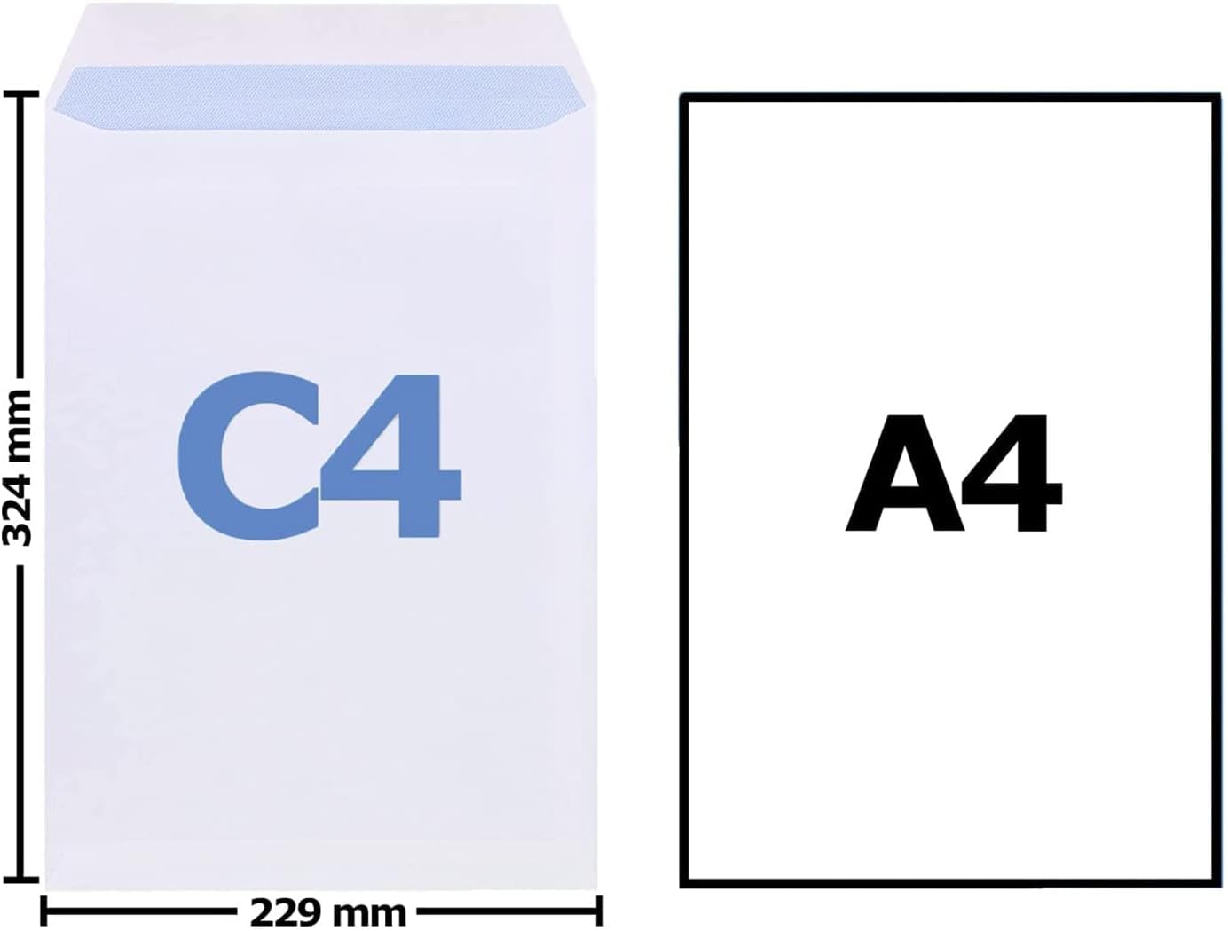 Evour A4/C4 Self-Seal White Pocket Envelopes – 229 x 324 mm, 100 GSM, Windowless – Pack of 25 for Home, Office, and Business Use
