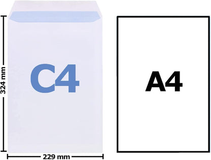Evour A4/C4 Self-Seal White Pocket Envelopes – 229 x 324 mm, 100 GSM, Windowless – Pack of 25 for Home, Office, and Business Use