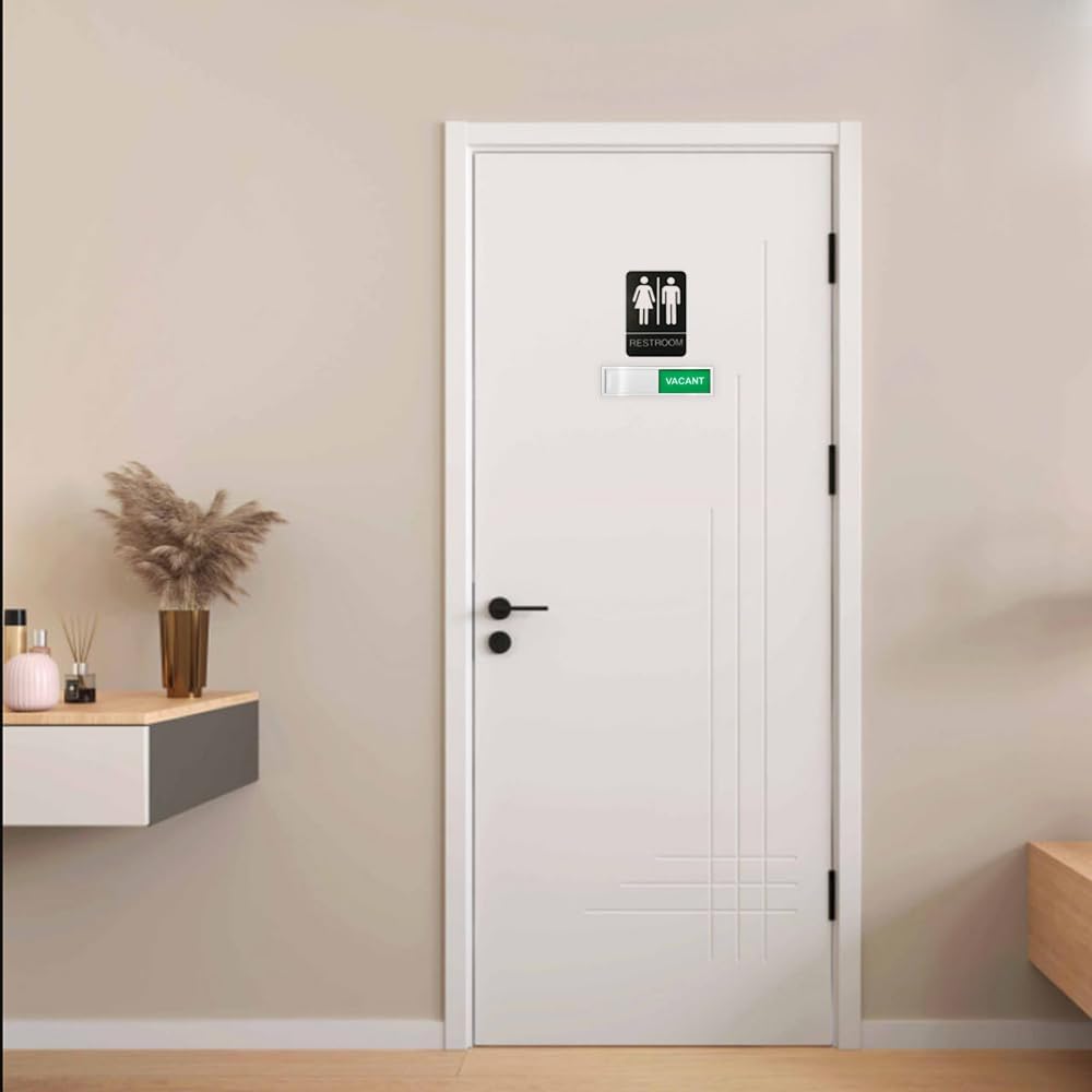 LICQIC Privacy Sign, VACANT/MEETING IN PROGRESS - Sliding Door Sign for Home Office Restroom Conference, Silver