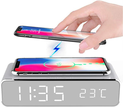 2-in-1 Digital Alarm Clock with Wireless Charging & LED Temp Display – Fast Charger for Heavy Sleepers, Teens, Adults & Kids