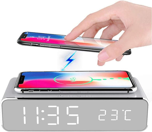 2-in-1 Digital Alarm Clock with Wireless Charging & LED Temp Display – Fast Charger for Heavy Sleepers, Teens, Adults & Kids