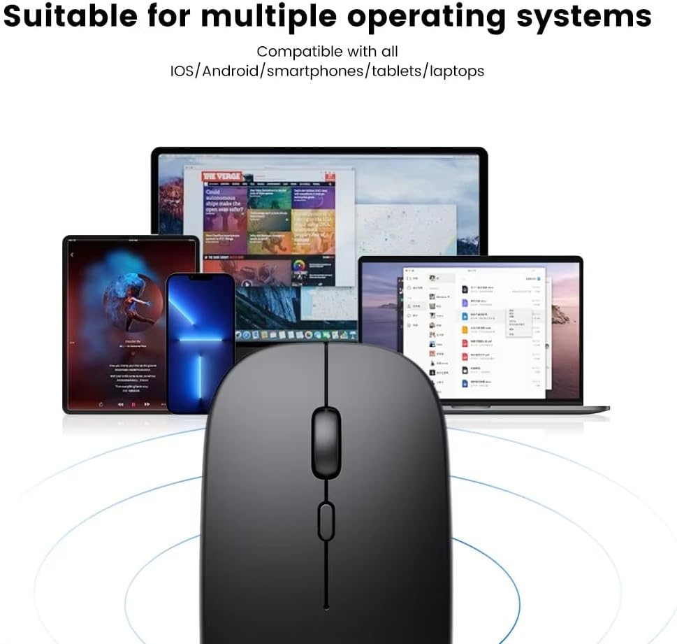 HORNBILL Wireless Mouse Rechargable, Upgraded, Ultra Slim Silent 2.4G Cordless Mouse 1600 DPI with USB Receiver for Laptop PC Computer Mac Tablet, Battery Level Visible, Black