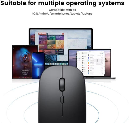 HORNBILL Wireless Mouse Rechargable, Upgraded, Ultra Slim Silent 2.4G Cordless Mouse 1600 DPI with USB Receiver for Laptop PC Computer Mac Tablet, Battery Level Visible, Black