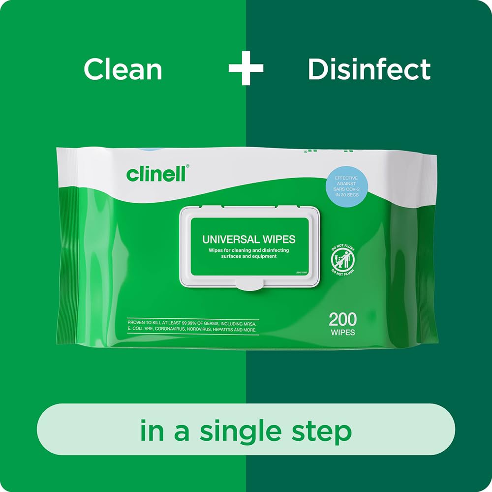 Clinell Universal Disinfectant Wipes – 200 Pack, Kills 99.99% Germs in 10 Seconds