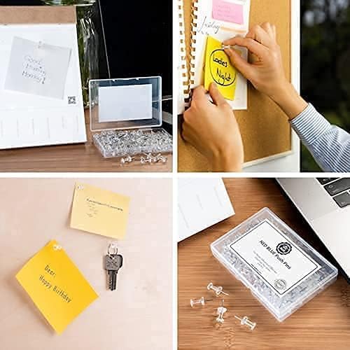 NEDBLUE Clear Push Pins - 120 Drawing Pins with Storage Box, Thumb Tacks for Cork, Notice and Bulletin Boards - Map Pins (Clear)