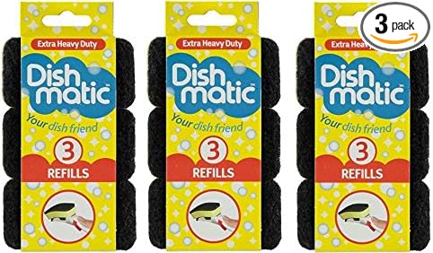 Dishmatic Extra Heavy Duty Black Refill Sponges – 9 Pack (3 x 3 Count) Heavy-Duty Cleaning Scourer Pads for Tough Washing-Up & Kitchen Cleaning