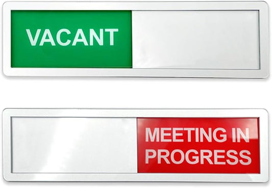 LICQIC Privacy Sign, VACANT/MEETING IN PROGRESS - Sliding Door Sign for Home Office Restroom Conference, Silver