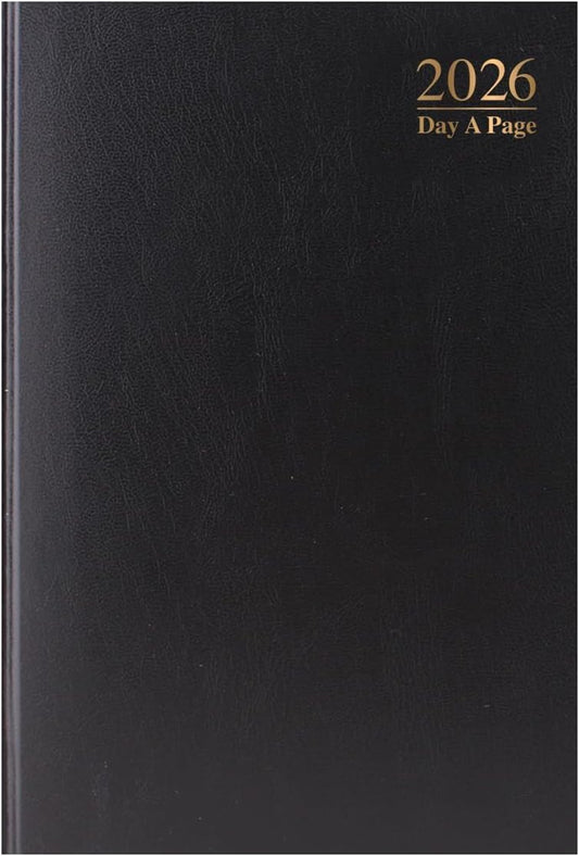 2026 A4 one day to a page hardback diary full page saturday sunday black
