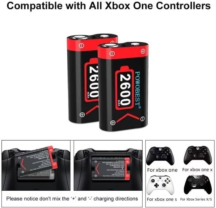 POWOBEST 2 * 6240mWh (2x2600mAh) Controller Battery Pack for Xbox Series X/S, Xbox One, Large Capacity Controller Battery Pack with LED Indicator