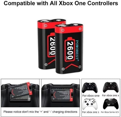 POWOBEST 2 * 6240mWh (2x2600mAh) Controller Battery Pack for Xbox Series X/S, Xbox One, Large Capacity Controller Battery Pack with LED Indicator