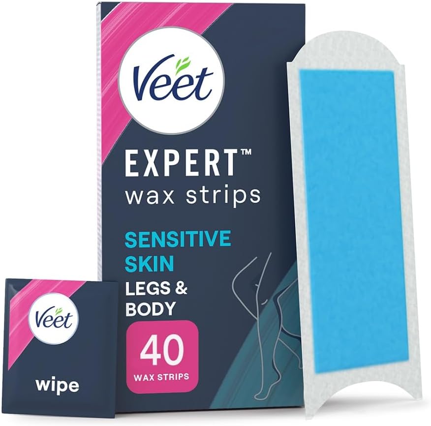 Veet Cold Wax Strips 40 + 4 Wipes – Easy Hair Removal Kit for Smooth, Gentle Legs
