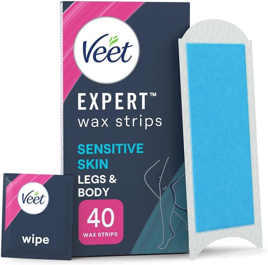 Veet Cold Wax Strips 40 + 4 Wipes – Easy Hair Removal Kit for Smooth, Gentle Legs