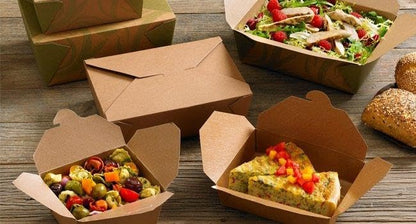 HOT BARGAINS 50 X No.1 / 750ml Takeaway Food Snack Boxes Cardboard Leak Proof Design Biodegradable Kraft Food Containers (130/112x106/90x65mm-750ml/26oz) (50)