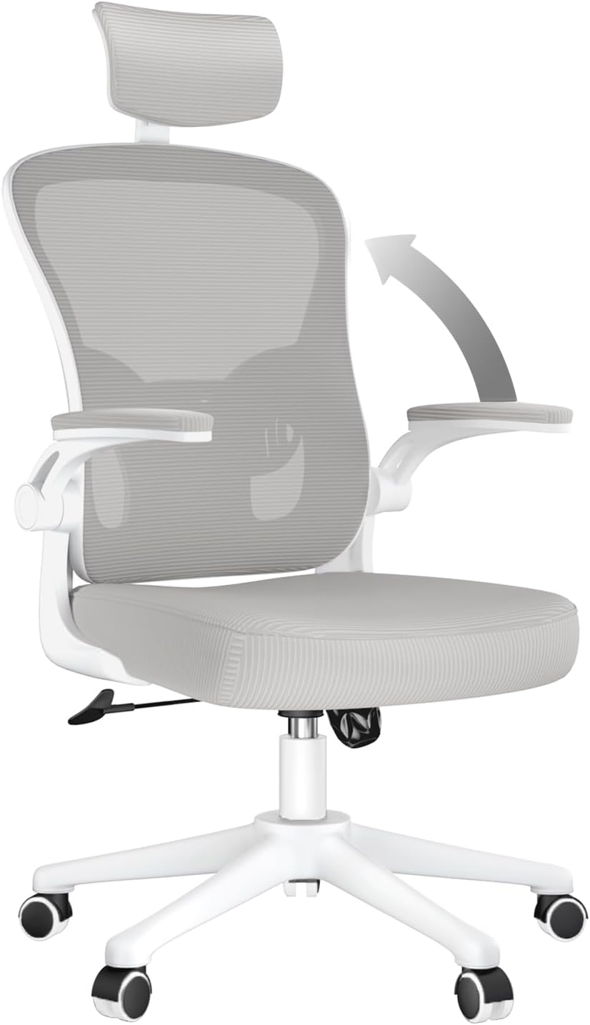 Ergonomic High Back Office Chair with Lumbar Support & Flip-Up Arms for Home Desk