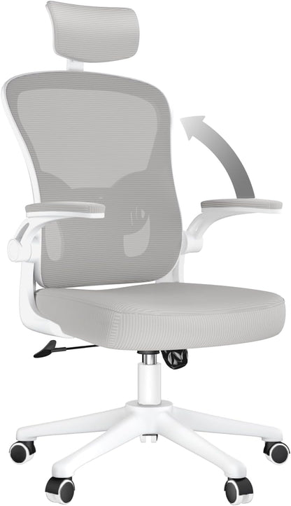 Ergonomic High Back Office Chair with Lumbar Support & Flip-Up Arms for Home Desk
