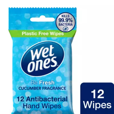 Wet Ones Be Fresh 12 Antibacterial Hand & Body Wipes Refreshing Cucumber Fragrance