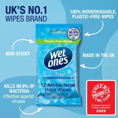 Wet Ones Be Fresh 12 Antibacterial Hand & Body Wipes Refreshing Cucumber Fragrance