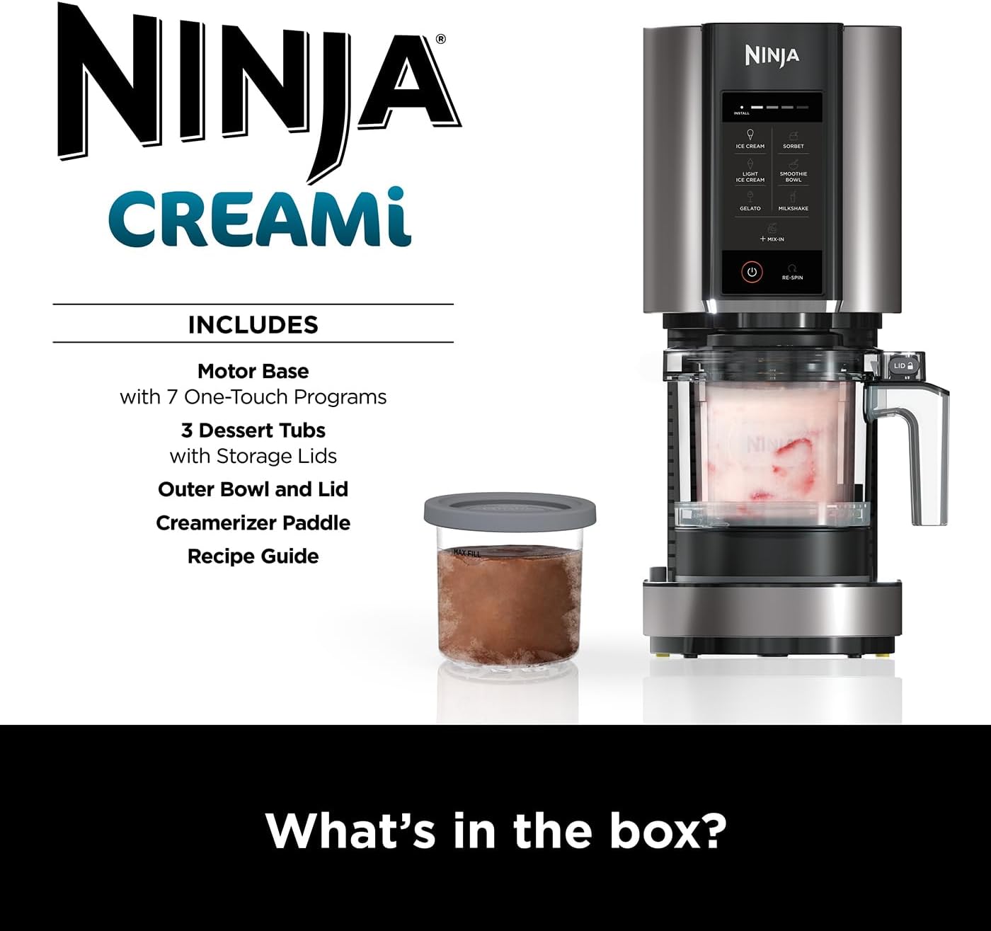 Ninja CREAMi Ice Cream & Dessert Maker – 7-in-1, 3 Tubs, 1.4L, Black/Silver