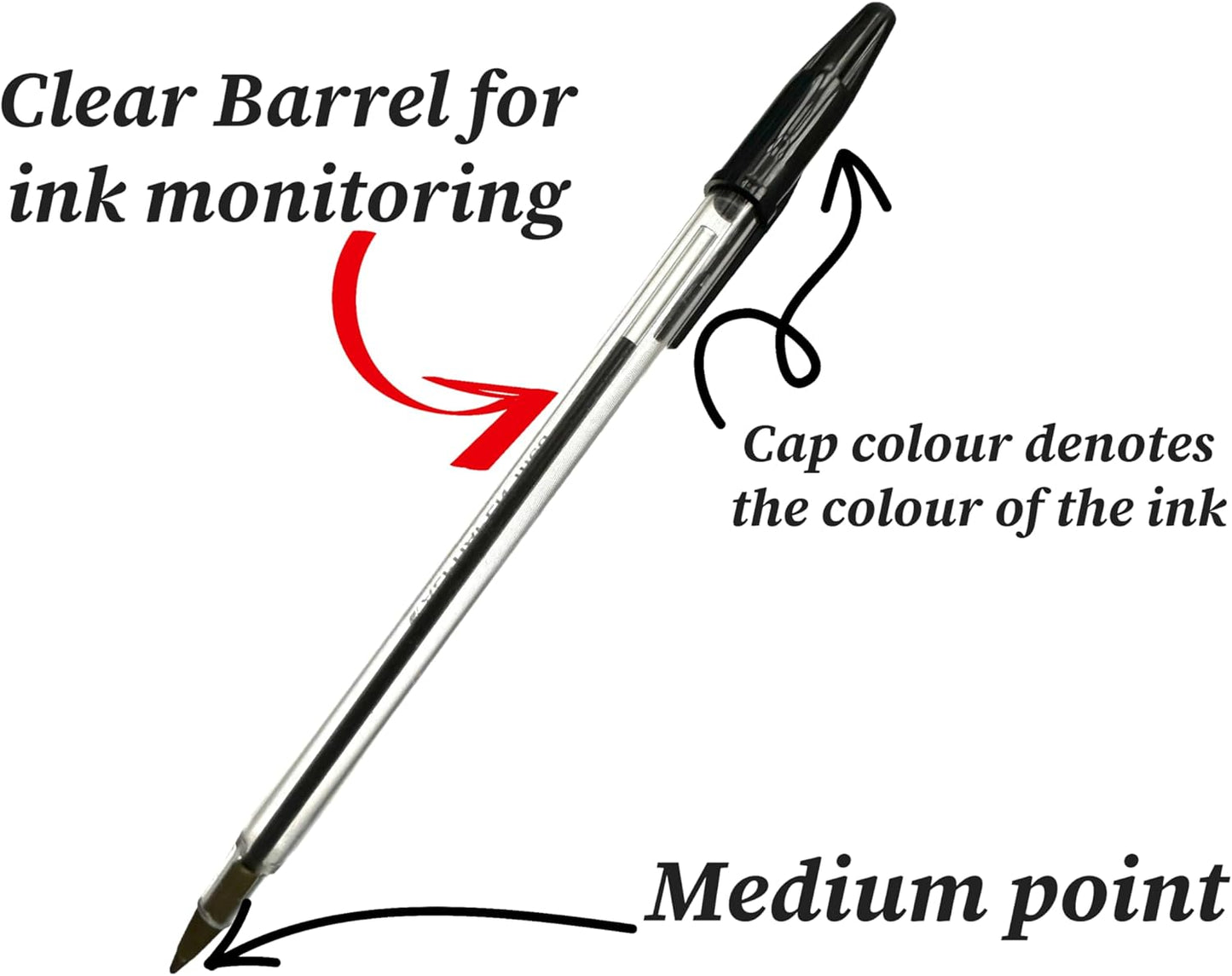 ARTH Black Biro Pens Ballpoint Multipack Box Of 50 Pens