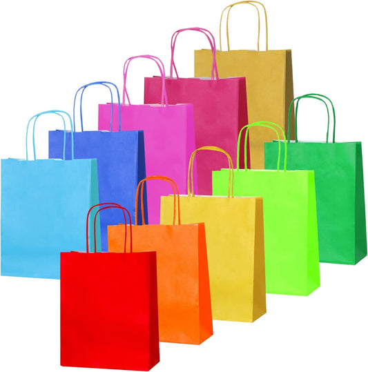 Thepaperbagstore 10 Rainbow Small Paper Bags with Twist Handles -18x22x8cm - Colourful Paper Gift Bags for Kids and Adults Parties, Birthdays, Weddings, Baby Showers, Hen Parties and Sweets