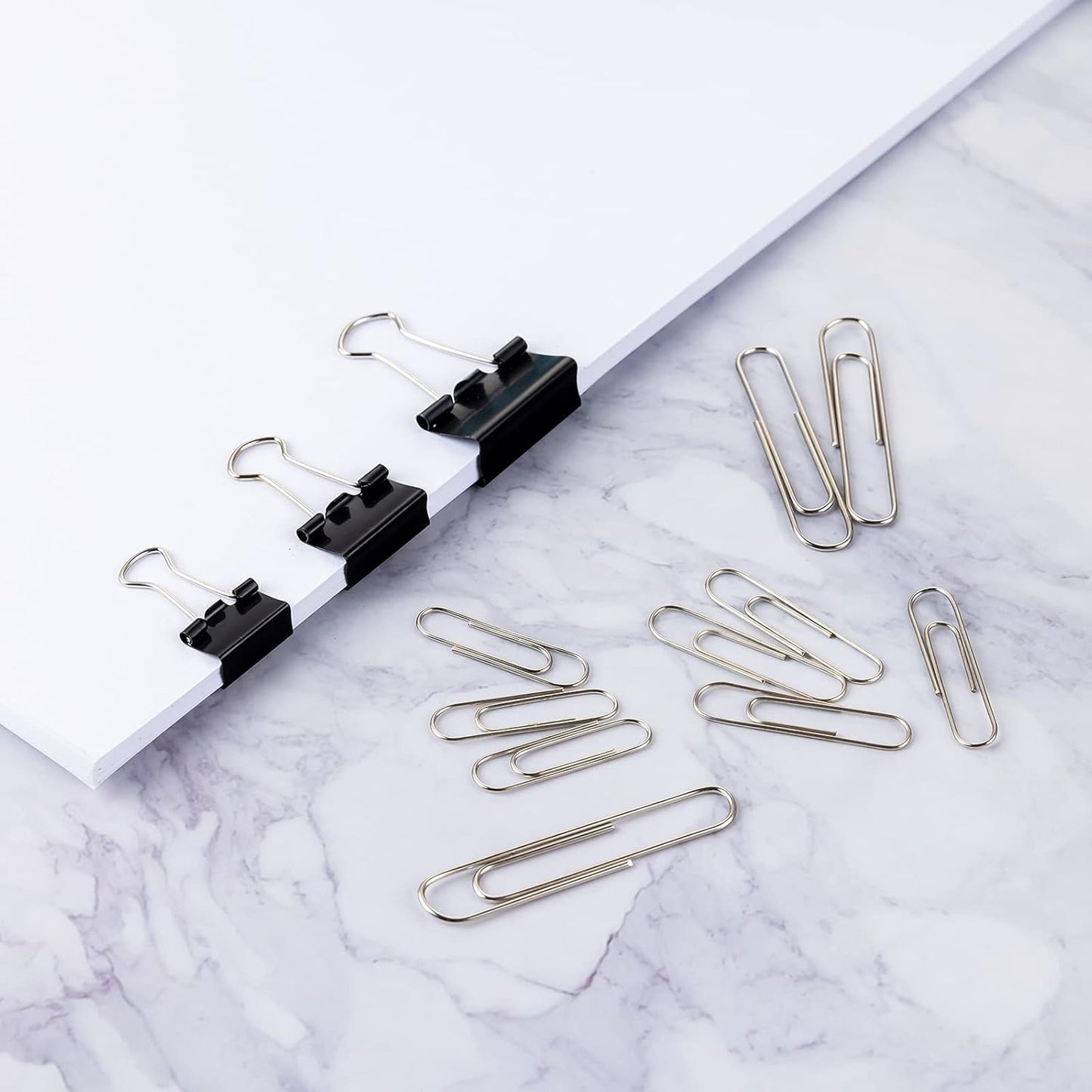 340 PCS Paper Clips Binder Clips, Silver Paper Clips Assorted Sizes 28mm 33mm 50mm, Foldback Clips Assorted Sizes 15mm 19mm 25mm, Black Bulldog Clips Assorted Sizes