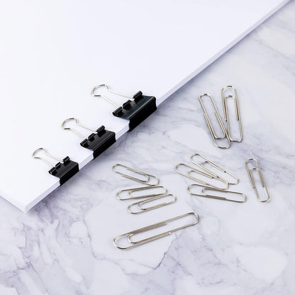 340 PCS Paper Clips Binder Clips, Silver Paper Clips Assorted Sizes 28mm 33mm 50mm, Foldback Clips Assorted Sizes 15mm 19mm 25mm, Black Bulldog Clips Assorted Sizes