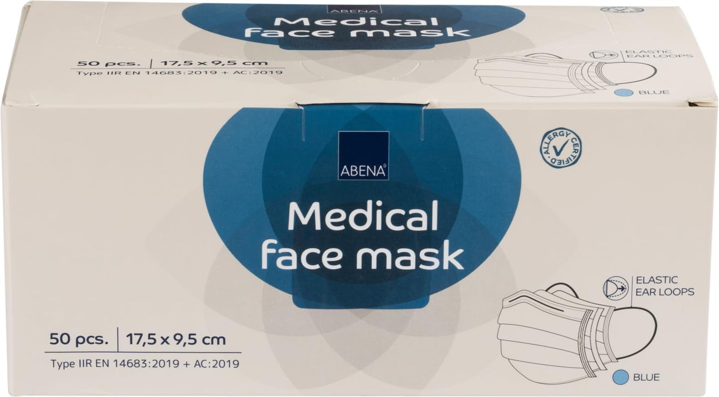 Abena Type IIR 3-Ply Surgical Face Masks with Ear Loops – 50 Pack | Medical Grade