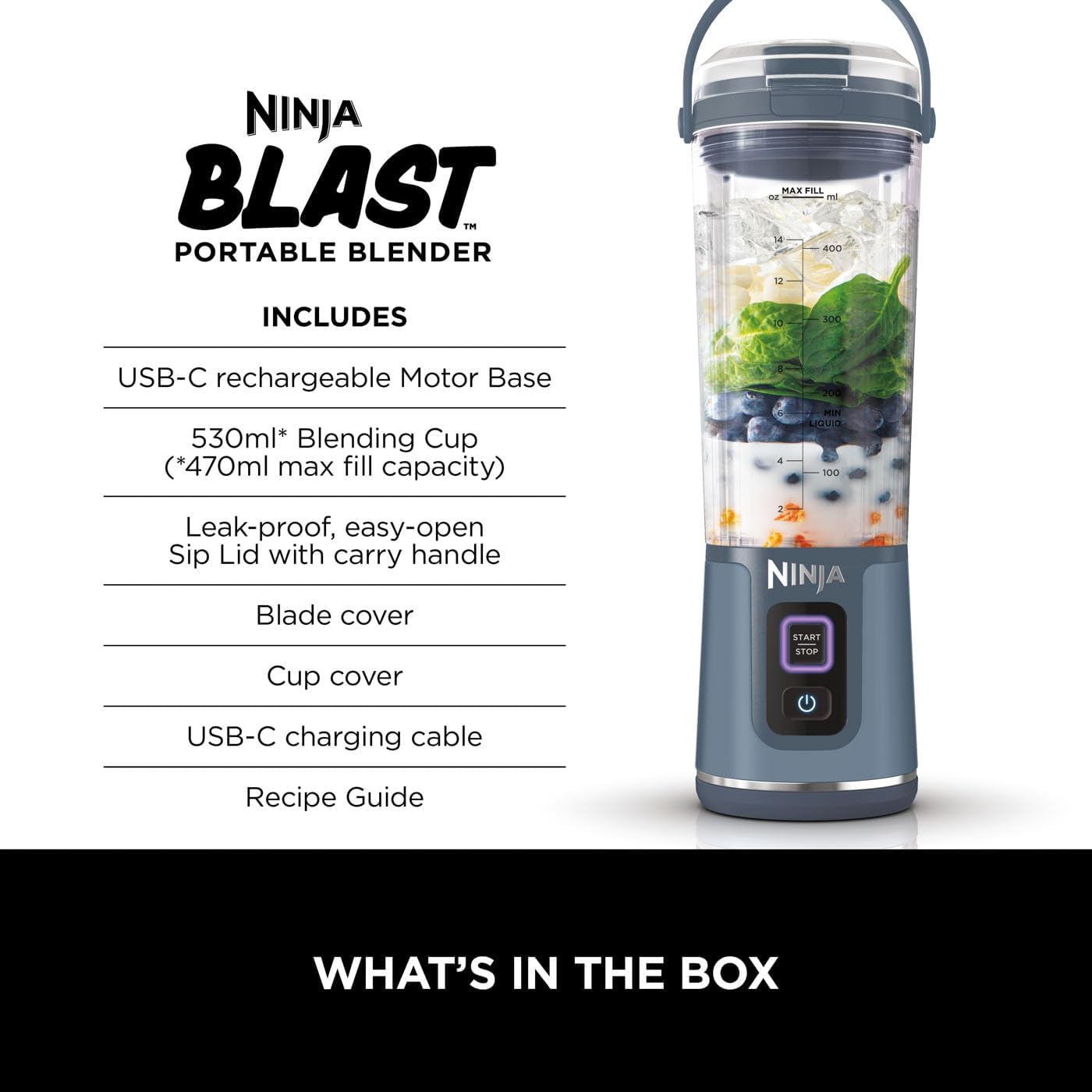 Portable Ninja Blender 530ml – Ice-Crushing, USB Rechargeable Smoothie Maker