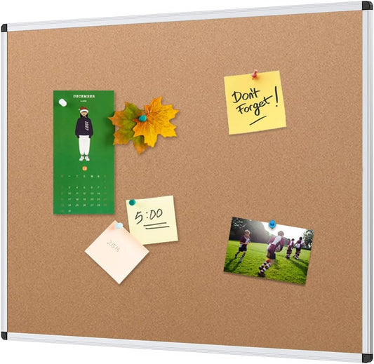 VIZ-PRO 120x90 cm Cork Notice Board with Silver Aluminum Frame