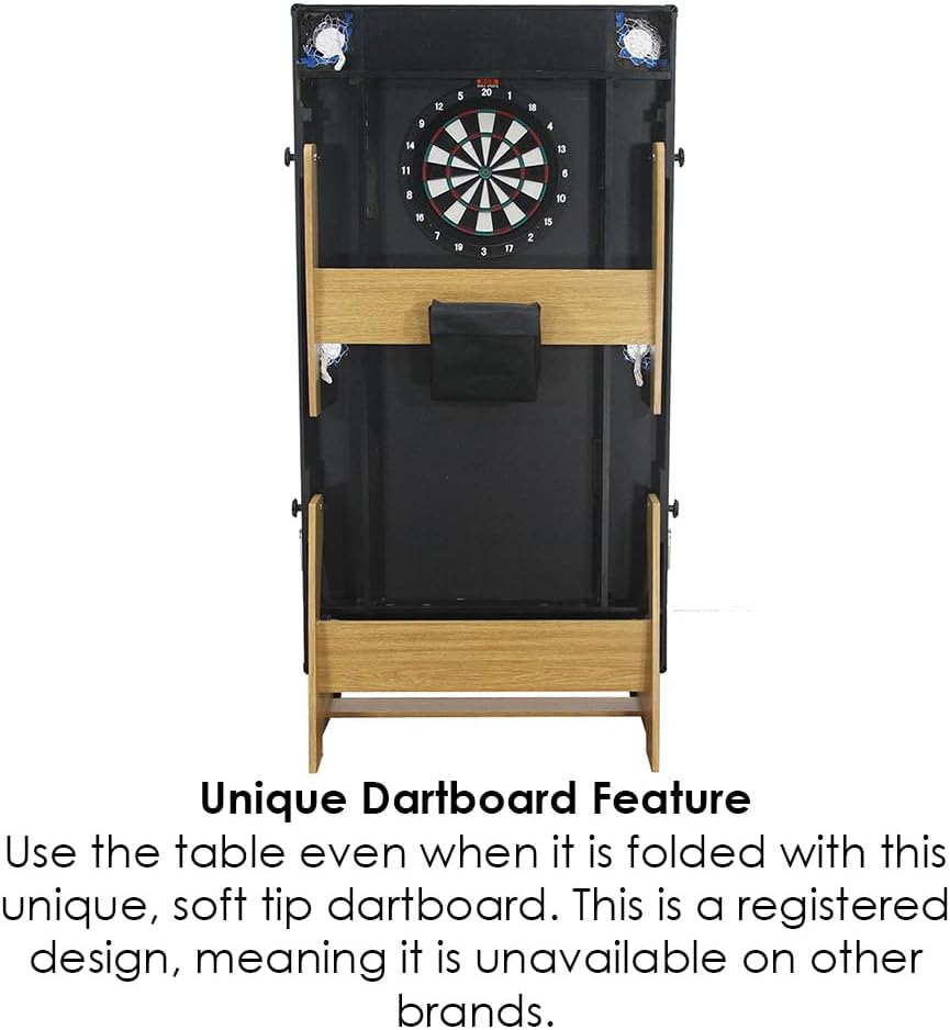 BCE 6ft 3-in-1 Folding Pool Table with Table Tennis Top & Soft Tip Dart Board with Desk Top - Easy to Move - All Accessories Included