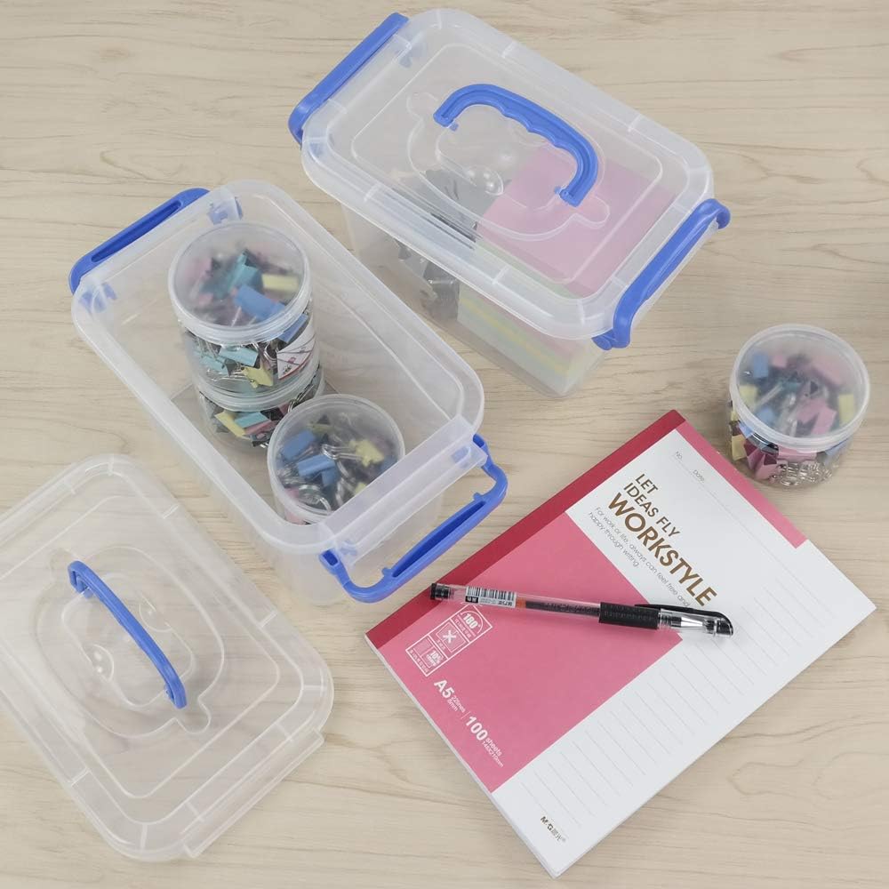 Mini Storage Boxes with Lids, 1.8 L Plastic Transparent Boxes Set of 6