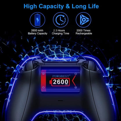 POWOBEST 2 * 6240mWh (2x2600mAh) Controller Battery Pack for Xbox Series X/S, Xbox One, Large Capacity Controller Battery Pack with LED Indicator