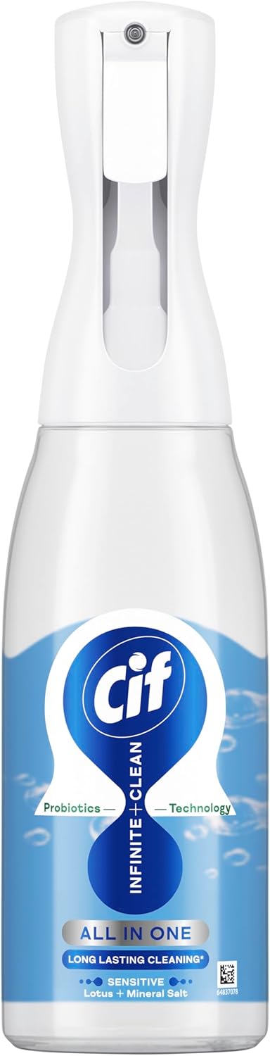 Cif Infinite Clean Sensitive Lotus & Mineral Salt All in One Cleaner Spray with probiotics technology for a long-lasting clean* 590 ml