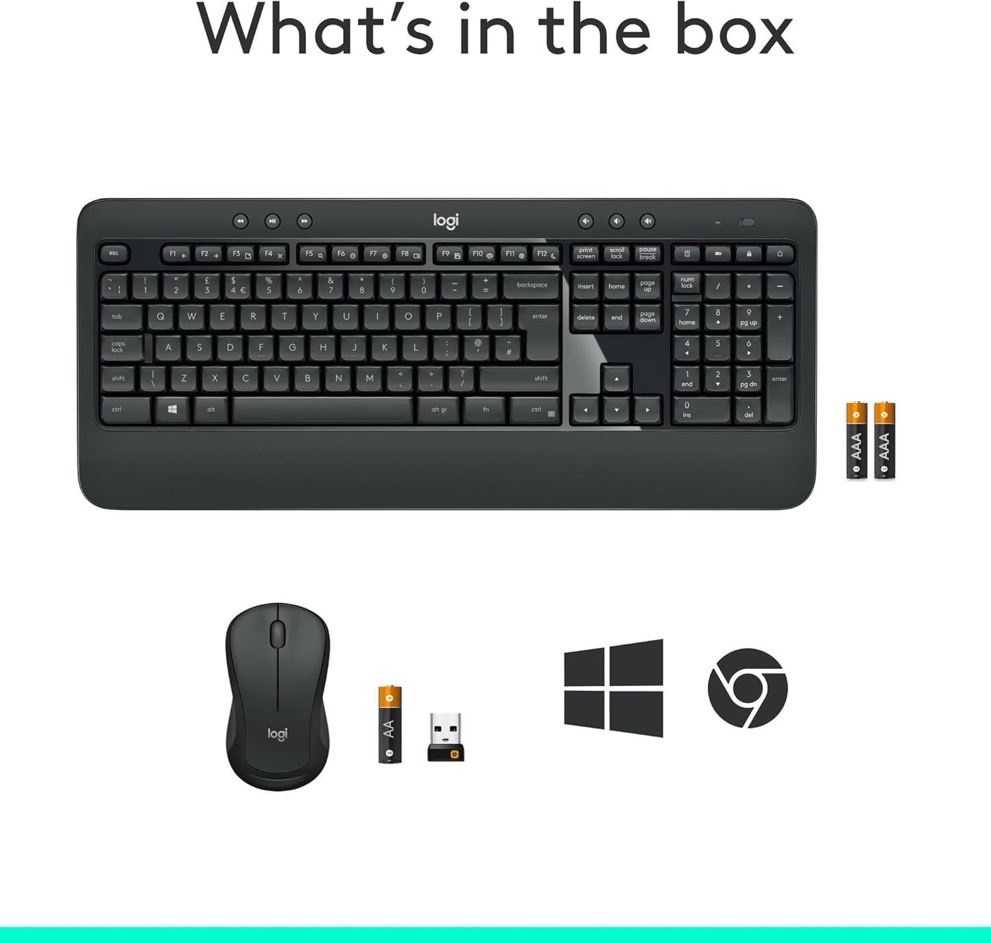 Logitech MK540 Wireless Keyboard & Mouse Combo – Long Battery, USB Receiver – Black