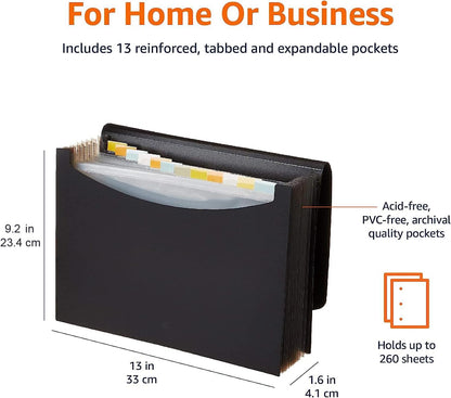 A4 Expanding File Folder – Black Document Organizer with Pockets for Office & School