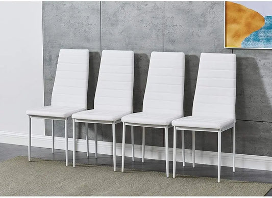 Modern White Dining Chairs Set of 4 – Faux Leather Kitchen Chairs with Metal Legs