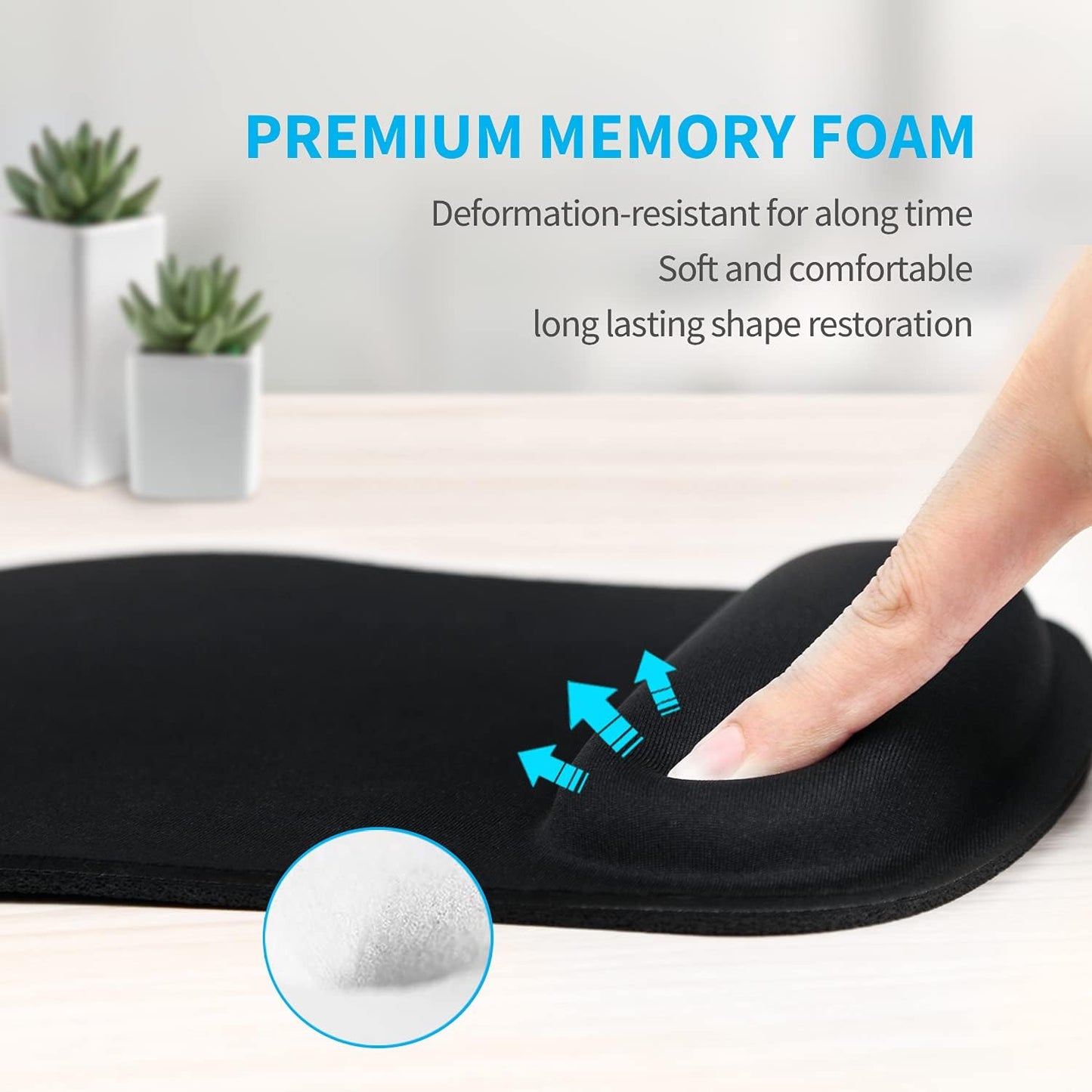 TECKNET Ergonomic Mouse Pad with Memory Foam Wrist Support – Non-Slip & Waterproof
