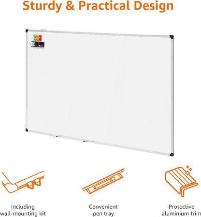 Amazon Basics Whiteboard Drywipe Magnetic with Pen Tray and Aluminium Trim, 150 cm x 100 cm (WxH)