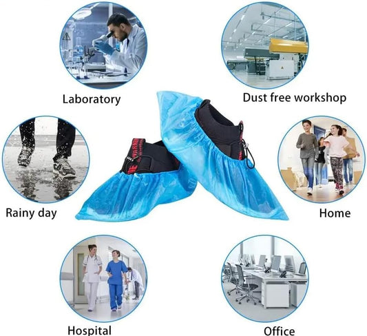 HOT BARGAINS Pack of 100 (50 Pairs) Disposable Shoes Covers Waterproof Shoe Booties Disposable Non Slip, One Size Fits All (100)