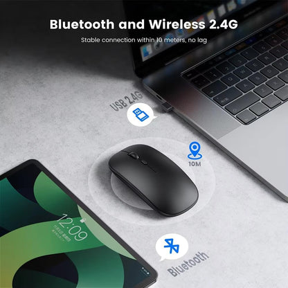 HORNBILL Wireless Mouse Rechargable, Upgraded, Ultra Slim Silent 2.4G Cordless Mouse 1600 DPI with USB Receiver for Laptop PC Computer Mac Tablet, Battery Level Visible, Black