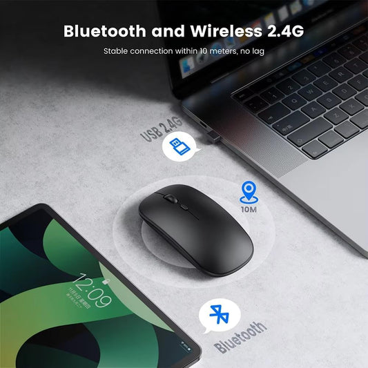 HORNBILL Wireless Mouse Rechargable, Upgraded, Ultra Slim Silent 2.4G Cordless Mouse 1600 DPI with USB Receiver for Laptop PC Computer Mac Tablet, Battery Level Visible, Black