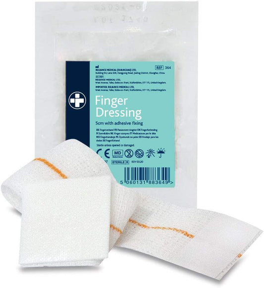 Reliance Medical Large Finger Dressing with Adhesive Fixing - Ideal for Cuts on Fingers, Extra Protection Than Plasters, Features Peelable Tab Sticky Patch, White (Pack of 10)