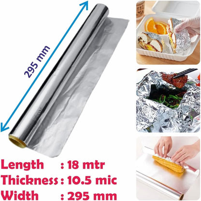 FotoStation 1 Roll of 18M Aluminium Foil Paper 10.5 Micron Heavy-Duty Kitchen Foil 295mm x 18m Tin Foil Wrapping Paper Foil Wrap Food Service & Catering Foil Perfect for Grilling Baking Roasting