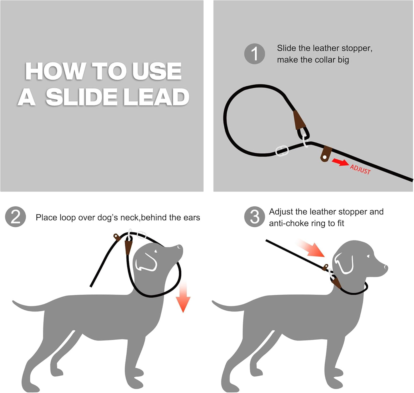 Reflective Slip Rope Dog Leash – 1.8m Durable No-Collar Lead for All Breeds
