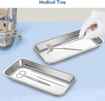 2PCS Metal laboratory supplies trays, stainless steel trays, dental clinical trays, Metal Tray Surgical Sterilization