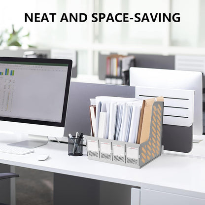 KXF Plastic A4 File Organiser Desktop Office Organizer Documents Magazines Holder Office Desk Storage Kitchen Organiser Rack Dividers 4 Compartments File Frame Cabinet Home School Folder Bookshelf