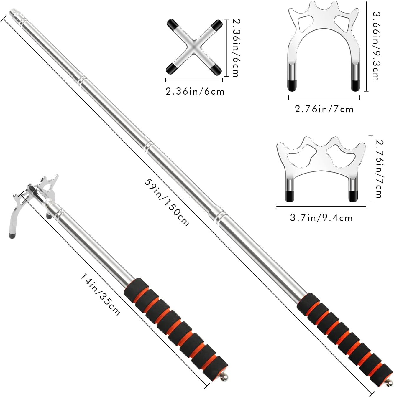 TIHOOK 4 Pcs Billards Cue Stick Bridge, Retractable Billiards Cue with 3 Pcs Removable Brass Bridge Head, Snooker Pool Cue Accessories, Pool Table Accessories for Pool Table (Silver)